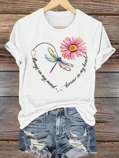 

Casual Floral Crew Neck Short Sleeve T-shirt, White, T-shirts