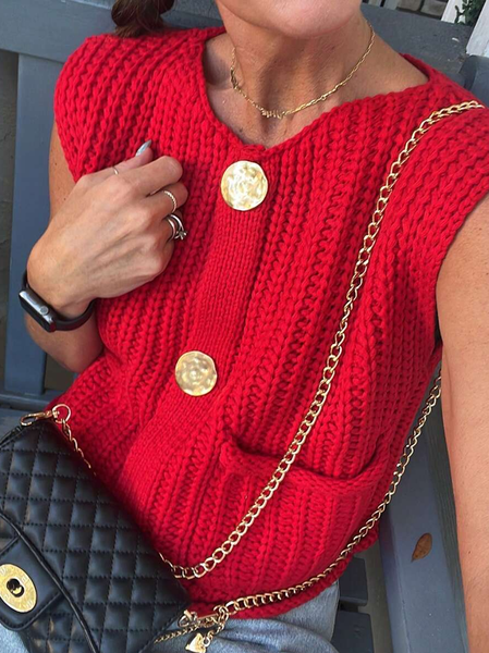 

Urban Plain Buttoned Cardigan, Red, Cardigans
