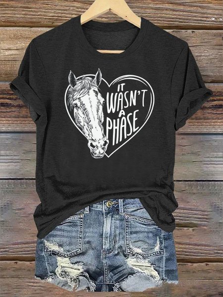 

Casual Animal Crew Neck Short Sleeve T-shirt, Black, T-shirts