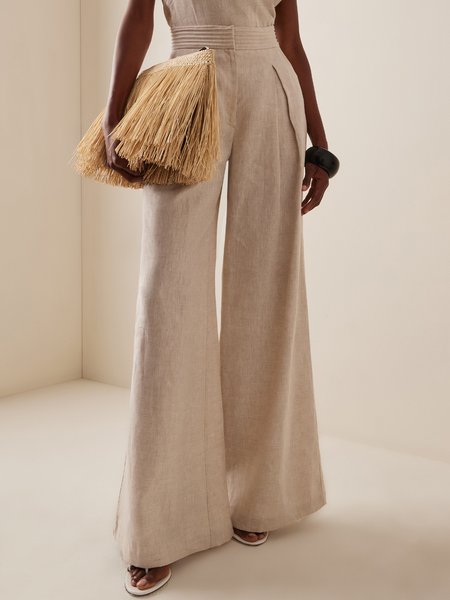 

Casual Plain Wide Leg Fashion Pants, Apricot, Pants