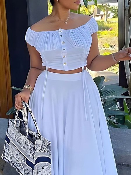 

Vacation Gathered Off Shoulder Sleeve Blouse, White, Blouses and Shirts