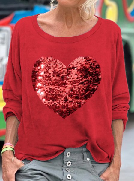 

Valentine's Day Vintage Heart Crew Neck Long Sleeve T-shirt, Red, T-shirts