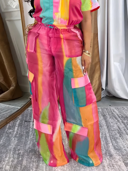 

Casual Color Block Pockets Cargo Pants, As picture, Pants