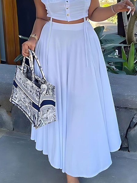 

Vacation Loose Plain Maxi Skirt, White, Skirts