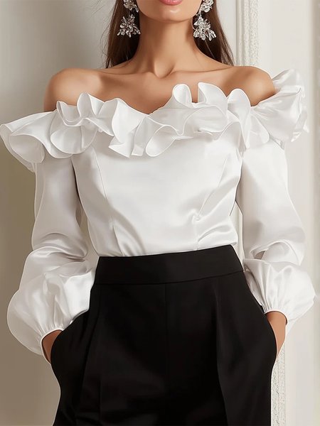Elegant Peplum Cold Shoulder Blouse, White, Blouses and Shirts