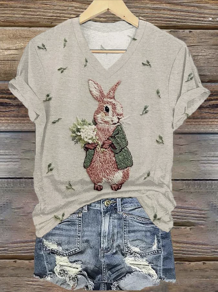 

Casual Animal V Neck Short Sleeve T-shirt, Khaki, T-shirts