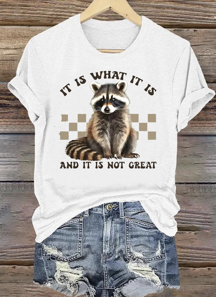 

Casual Animal Crew Neck Short Sleeve T-shirt, White, T-shirts