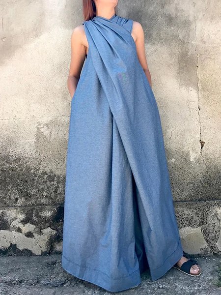 

Urban Faux Denim Bib Pants, Blue, Jumpsuits