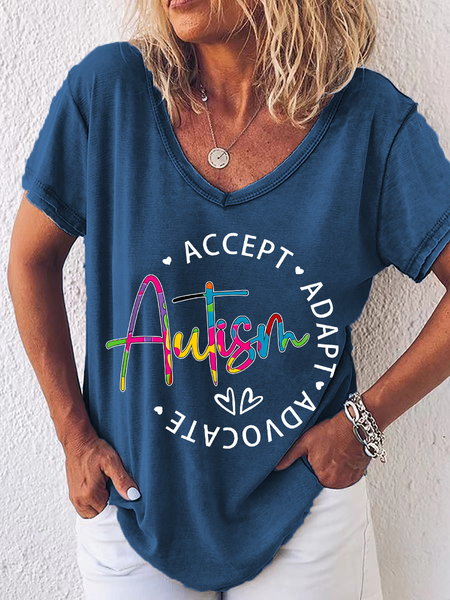 

Autism Accept Adapt Advocate Casual T-Shirt, Dark blue, T-shirts