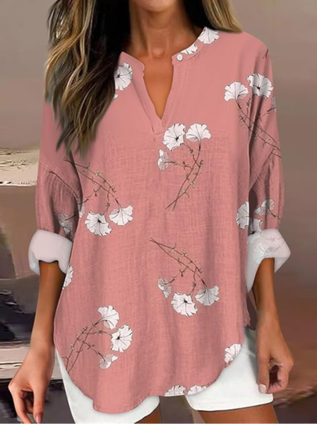 

Women's Artistic Floral Print Elegant Casual V Neck Shirt, As picture, Blouses
