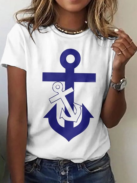 

Casual Geometric Crew Neck Short Sleeve T-shirt, White, T-shirts