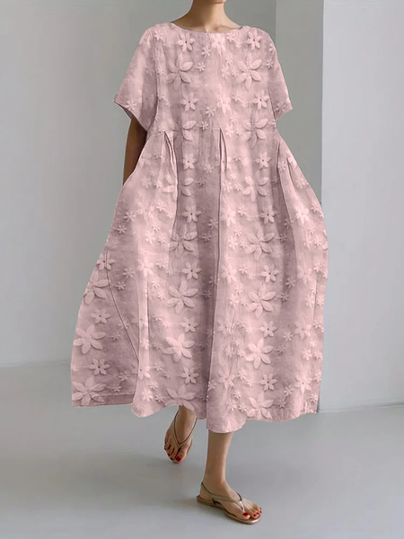 Floral lace Print embroidery linen blend Dress With No Belt, Pink, Dresses