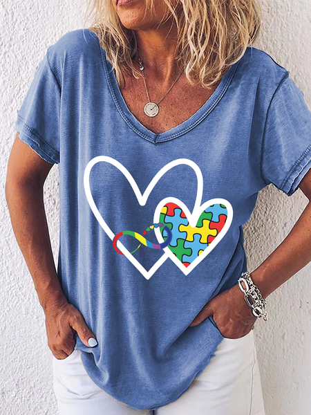 

Autism Awareness Heart Text Letters Casual T-Shirt, Blue, T-shirts