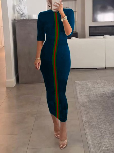 

Casual Color Block Tight Crew Neck Midi Dress, Blue, Midi Dresses