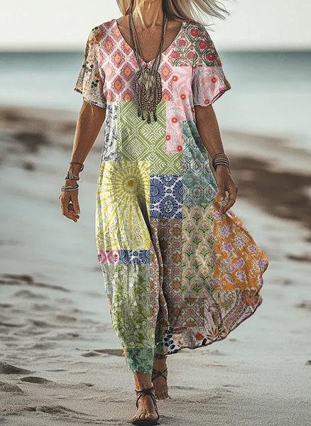 Casual V Neck Dress With No Belt, As picture, Maxi Dresses