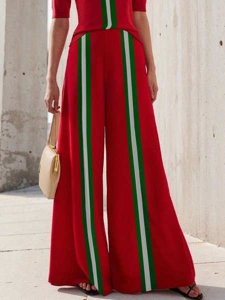 

Casual Color Block Loosen Wide Leg Pants, Red, Pants