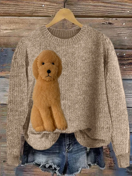 

Comstylish Fuzzy Golden Doodle Dog Felt Cozy Knit Sweater, Apricot, Sweaters