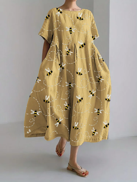 

Honey Crew Neck Casual Dress With No Belt, Yellow, Dresses