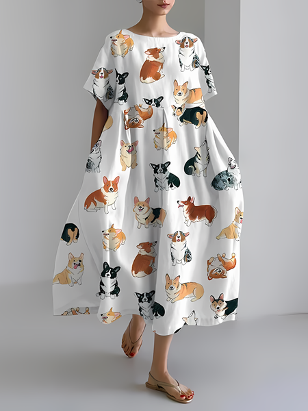 

Women's Funny Dog Print Casual Dress, As picture, Dresses
