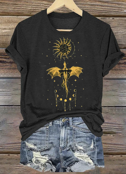 

Casual Animal Crew Neck Short Sleeve T-shirt, Black, T-shirts