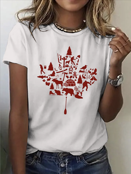 

Casual Floral Crew Neck Short Sleeve T-shirt, Apricot, T-shirts