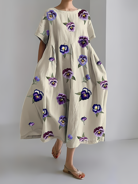 

Women's Artistic Floral Print Vintage Casual Dress, Khaki, Dresses