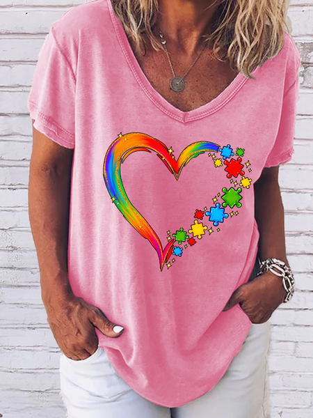 

Women Autism heart Awareness Shirt,Autism Shirt,Autism Awareness V Neck T-Shirt, Pink, T-shirts