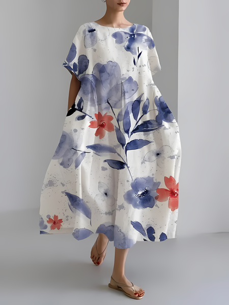 

Women's Artistic Floral Print Vintage Casual Dress, As picture, Dresses