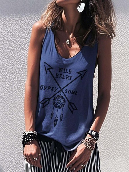 

Wild West Cowgirl Casual Cotton Vest, Navyblue, Tank Tops