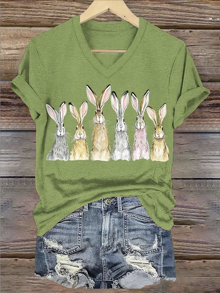 

Casual Animal V Neck Short Sleeve T-shirt, Green, T-shirts