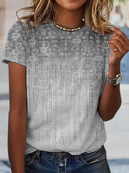 

Women Gradient Pattern Short Sleeve Tee T-shirt Crew Neck Casual Summer Top, Light gray, T-Shirts