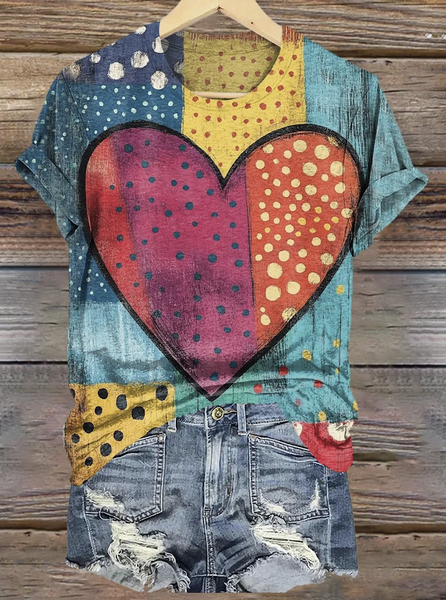 

Vintage Geometric Square Neck Short Sleeve T-shirt, Lake blue, T-shirts