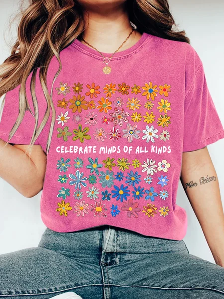

Bella Canvas Celebrate Minds of All Kinds Autism Awareness Wash T-Shirt, Rose red, T-shirts