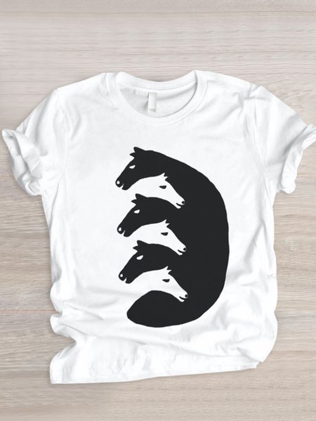 

Casual Animal Crew Neck Short Sleeve T-shirt, White, T-shirts
