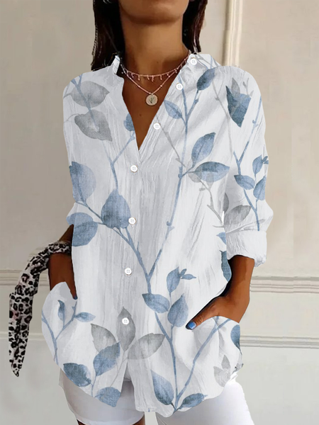 

Women's Long Sleeve Shirt Spring/Fall White Floral Buckle Shirt Collar Daily Going Out Casual Top, Blouses