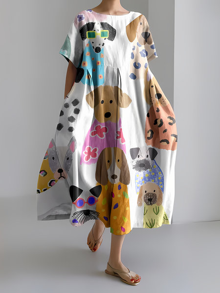 

Women's Fun Cute Dog Print Dress, As picture, Dresses