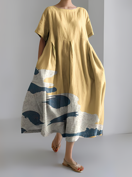 

Women's Artistic Floral Print Vintage Casual Dress, As picture, Dresses