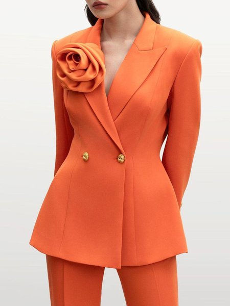 

Urban 3D Floral Buttoned Plain Lapel Collar Blazer, Orange, Blazers