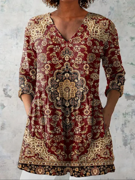

Women's Floral Half Sleeve Blouse_ Summer Printing V Neck Daily Casual Top, As picture, Blouses