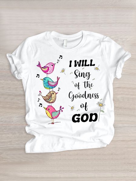 

Casual Animal Crew Neck Short Sleeve T-shirt, White, T-shirts