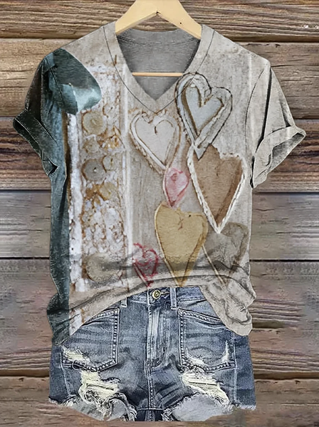 

Women's Geometric Short Sleeve Tee T-shirt V Neck Casual Summer Top, Gray, T-Shirts
