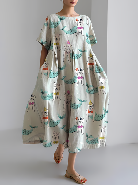 Women's Fun Cute Dog Print Dress, As picture, Dresses