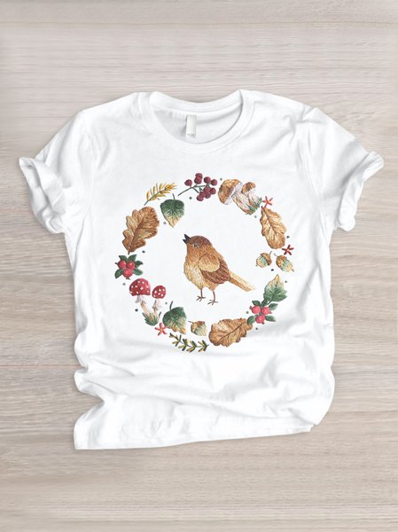 

Casual Floral Crew Neck Short Sleeve T-shirt, White, T-shirts