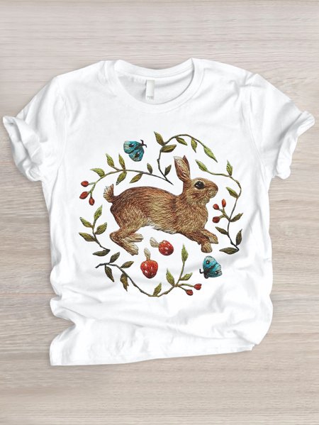 

Casual Floral Crew Neck Short Sleeve T-shirt, White, T-shirts
