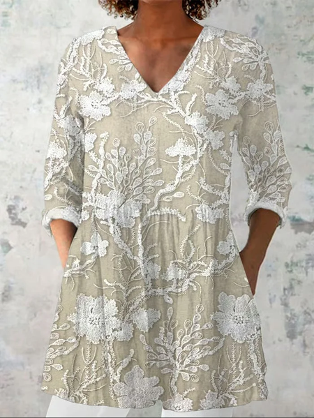 

Women's Floral Half Sleeve Blouse_ Summer Printing V Neck Daily Casual Top, As picture, Blouses