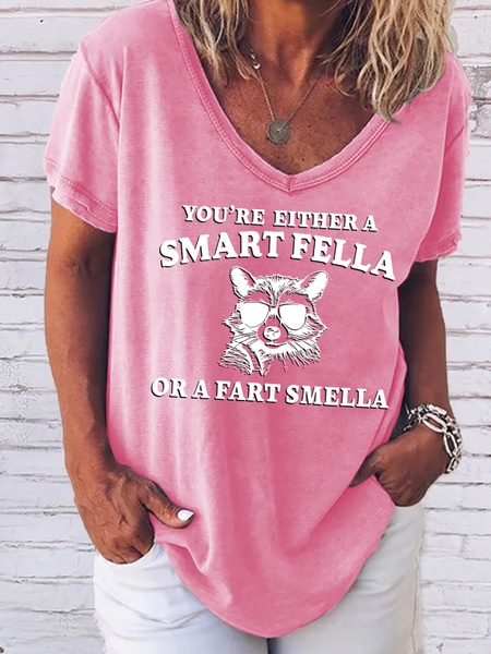 

Are You A Smart Fella Or Fart Smella V Neck Loose T-Shirt, Pink, T-shirts