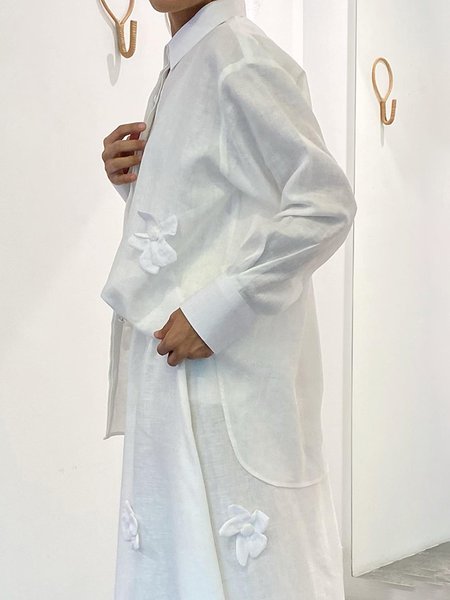 

Casual Plain 3D Floral Loosen Shirt, White, Blouses and Shirts