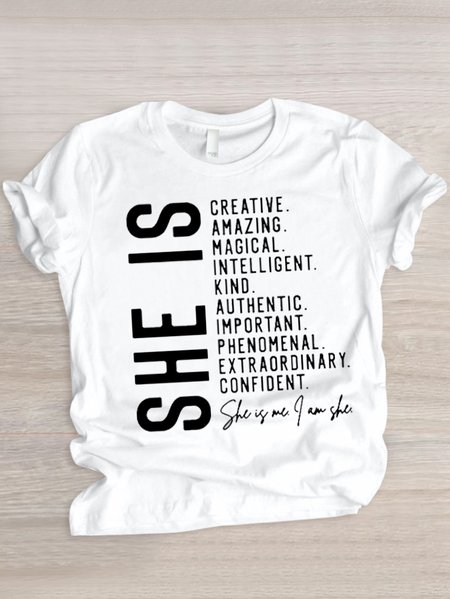

Casual Text Letters Crew Neck Short Sleeve T-shirt, White, T-shirts