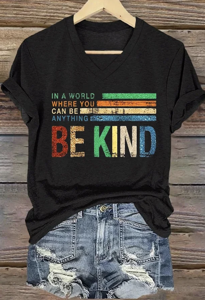 

Casual Text Letters V Neck Short Sleeve T-shirt, Black, T-shirts