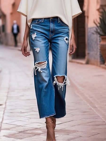 

Casual Plain Denim Jeans, Denim blue, Jeans